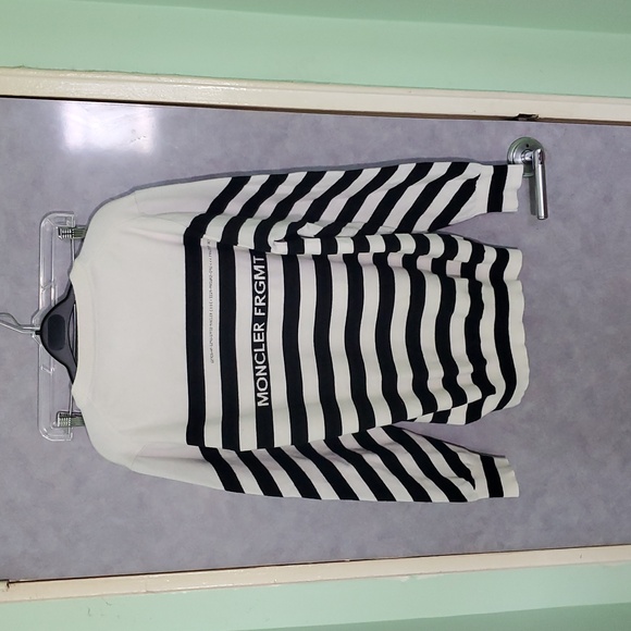 Black and White Crewneck Sweater with Nautical Stripes